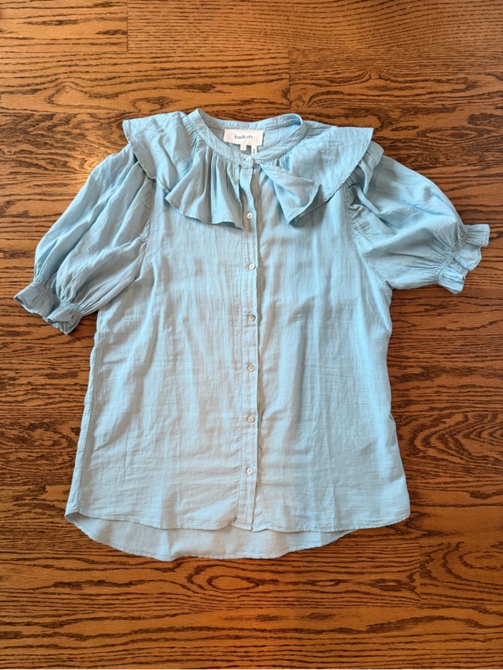 ba&sh Pale Blue Ruffle Collar Button-Up Blouse NWT 100% cotton